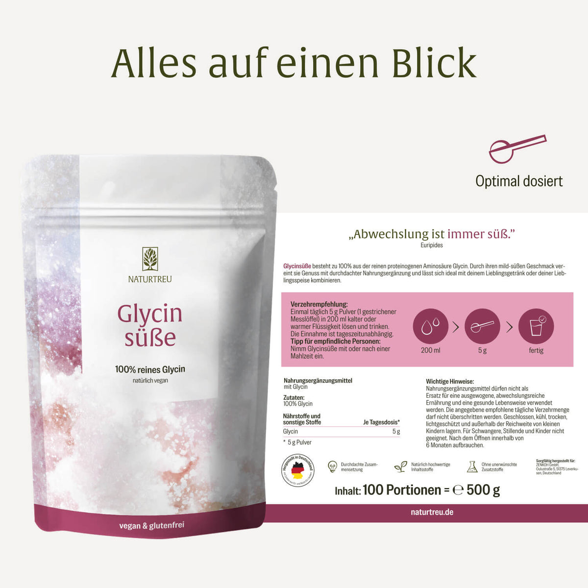 Glycinsüße: Reines Glycin Pulver 500g