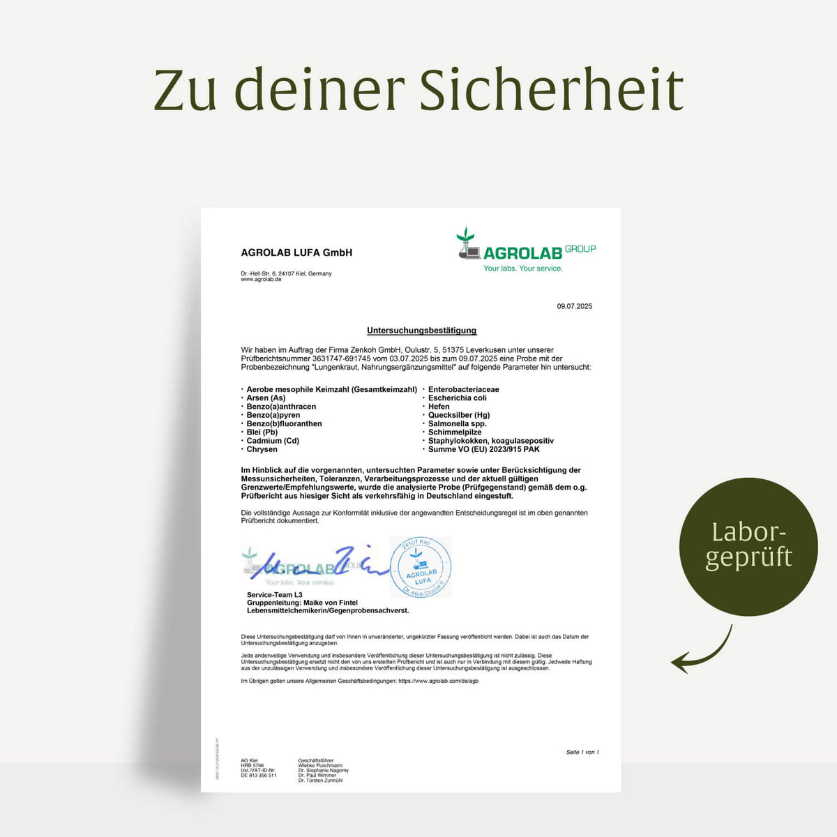 Lungenkraut Laborzertifikat