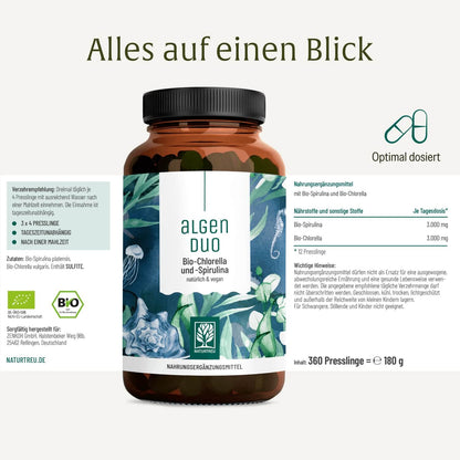 Algenduo Bio-Chlorella-und-Spirulina Etikett 