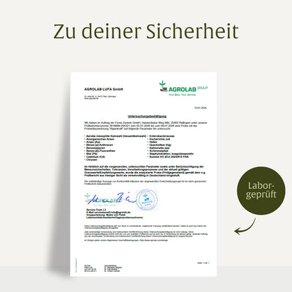 Laborzertifikat für NATURTREU Algenkraft – Qualitätsprüfung und Reinheit bestätigt  