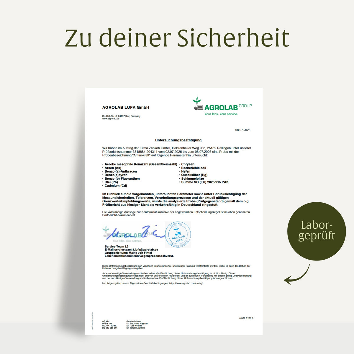 Aminokraft Aminosauren-Komplex Laborzertifikat DE