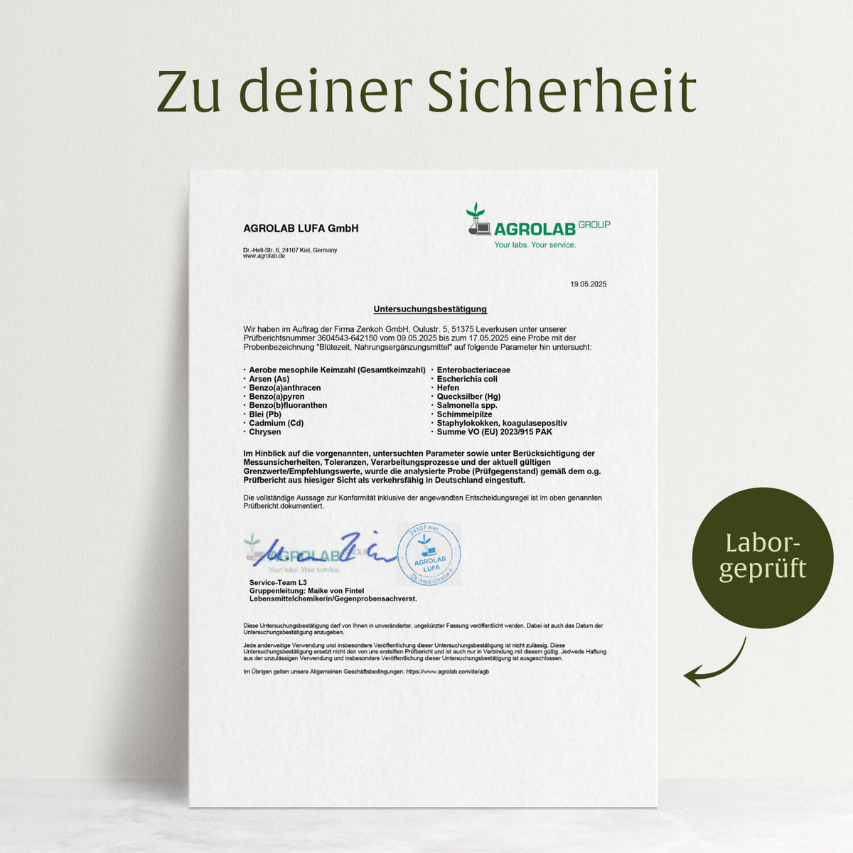 Bluetezeit Quercetin-Komplex Laborzertifikat