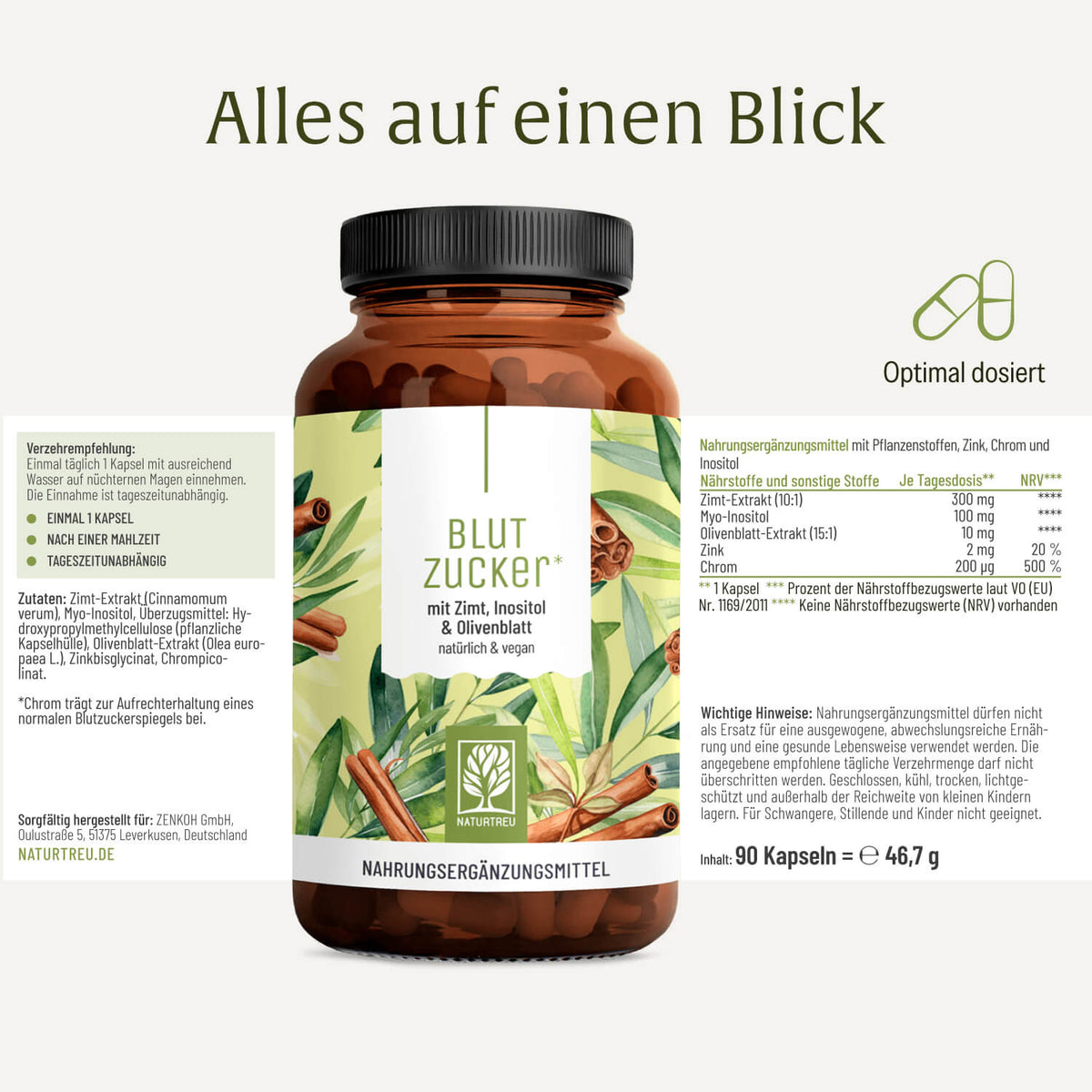 Blutzucker mit Zimt, Inositol & Olivenblatt Etikett 01