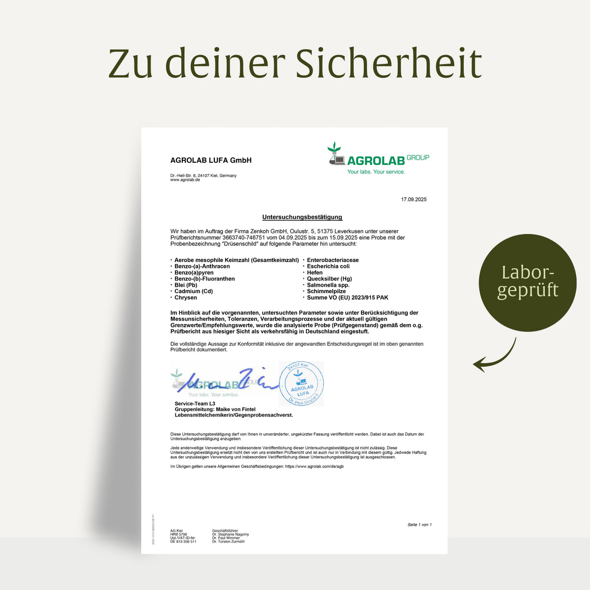 Druesenschild Kelp-Komplex Jod Laborzertifikat