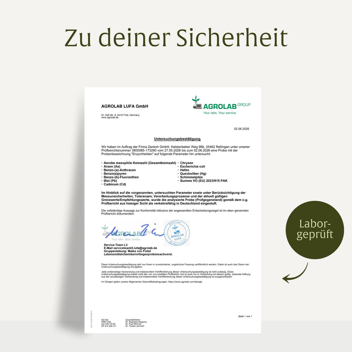 Enzymhelden Enzym-Komplex Laborzertifikat