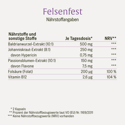 Felsenfest Passionsblume-Baldrian-Johanniskraut-Komplex Naehrwerte 