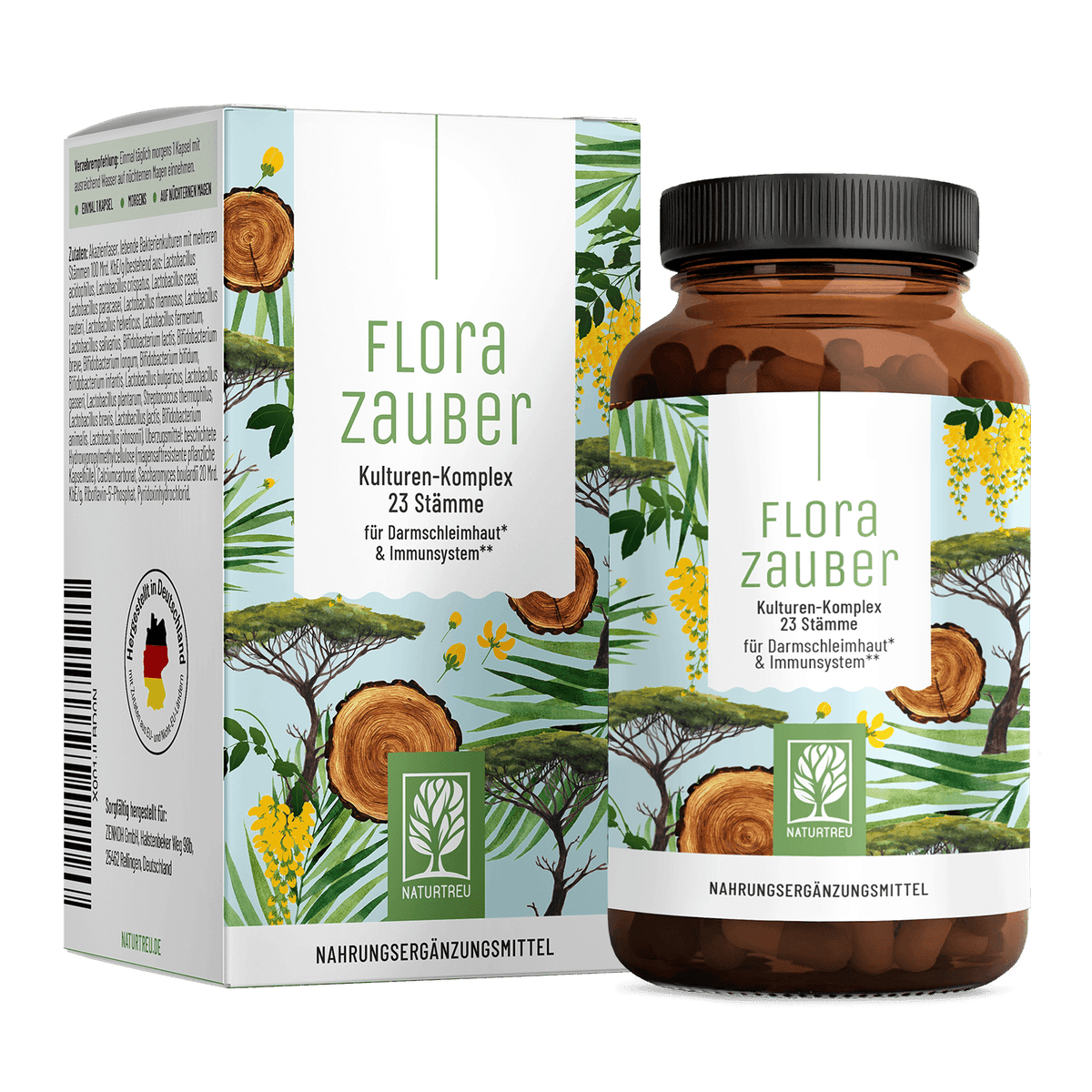 Florazauber von NATURTREU, Kulturen-Komplex mit 60 Probiotika Kapseln für 2 Monate.