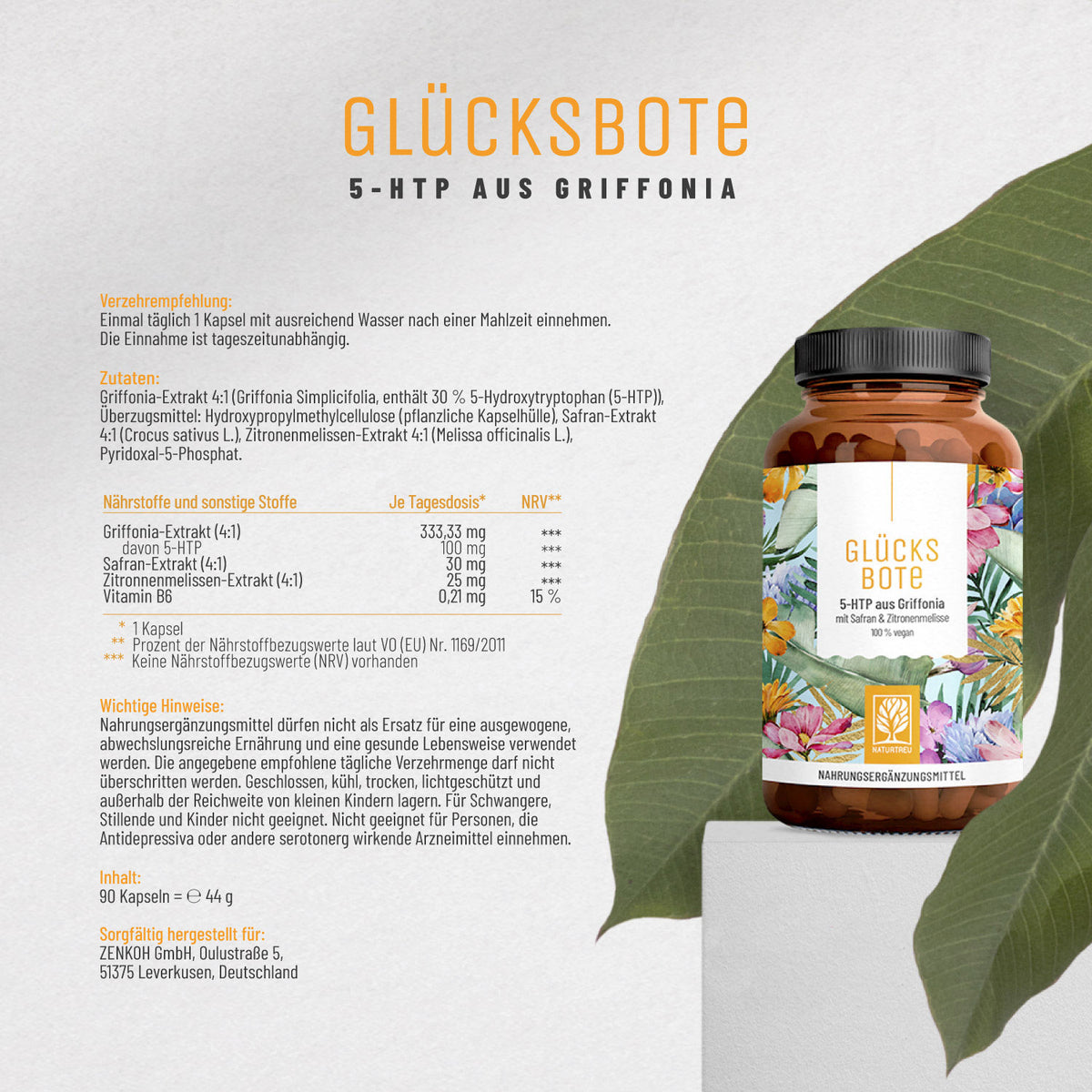 Gluecksbote 5-HTP aus Griffonia Etikett 01