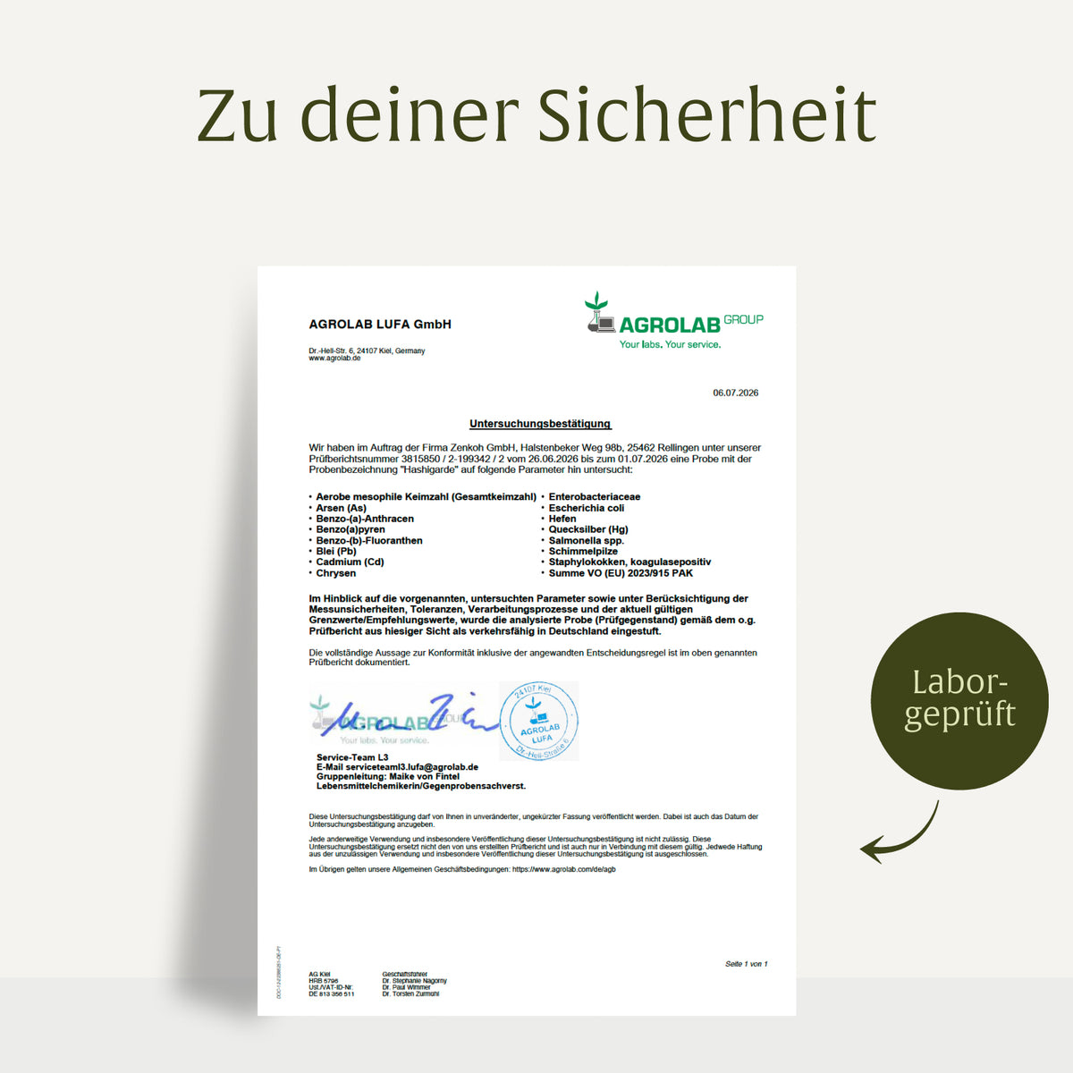 Hashigarde Creatives DE Laborzertifikat