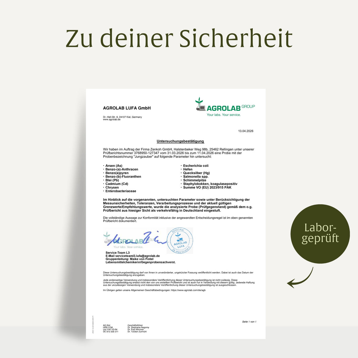Jungzauber Spermidin-Komplex Laborzertifikat
