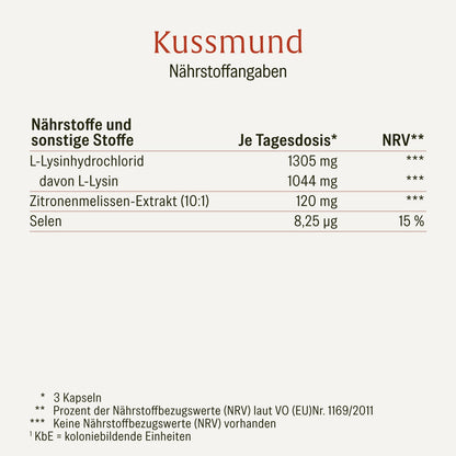 Kussmund L-Lysin Zitronenmelisse Selen Naehrwerte 