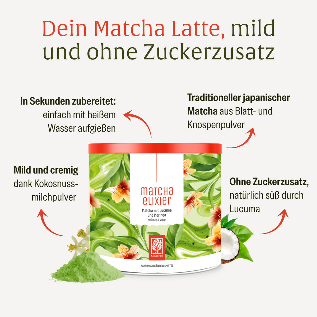 Matchaelixier Matcha Pulver Lucuma Morninga Hochwertige Inhaltsstoffe