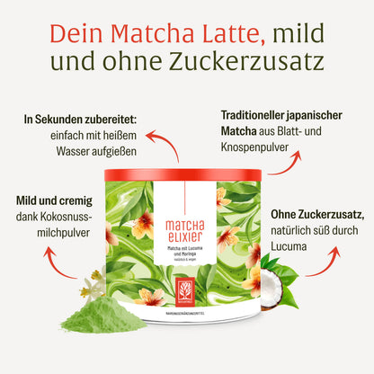 Matchaelixier Matcha Pulver Lucuma Morninga Hochwertige Inhaltsstoffe