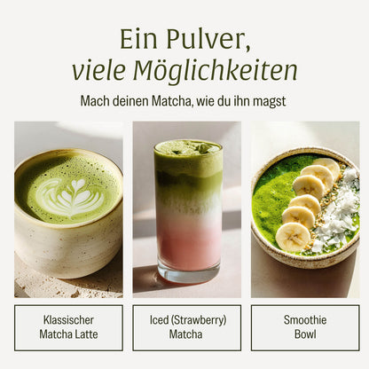 Matchaelixier Matcha Pulver Lucuma Morninga Moeglichkeiten