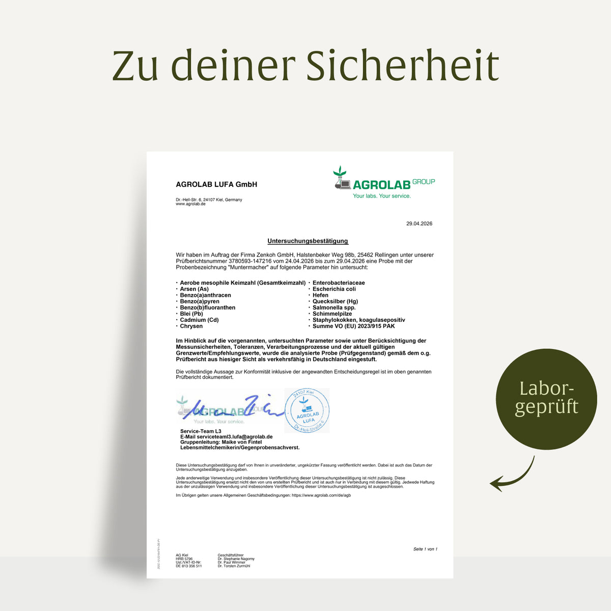 Muntermacher Koffein-Komplex Laborzertifikat