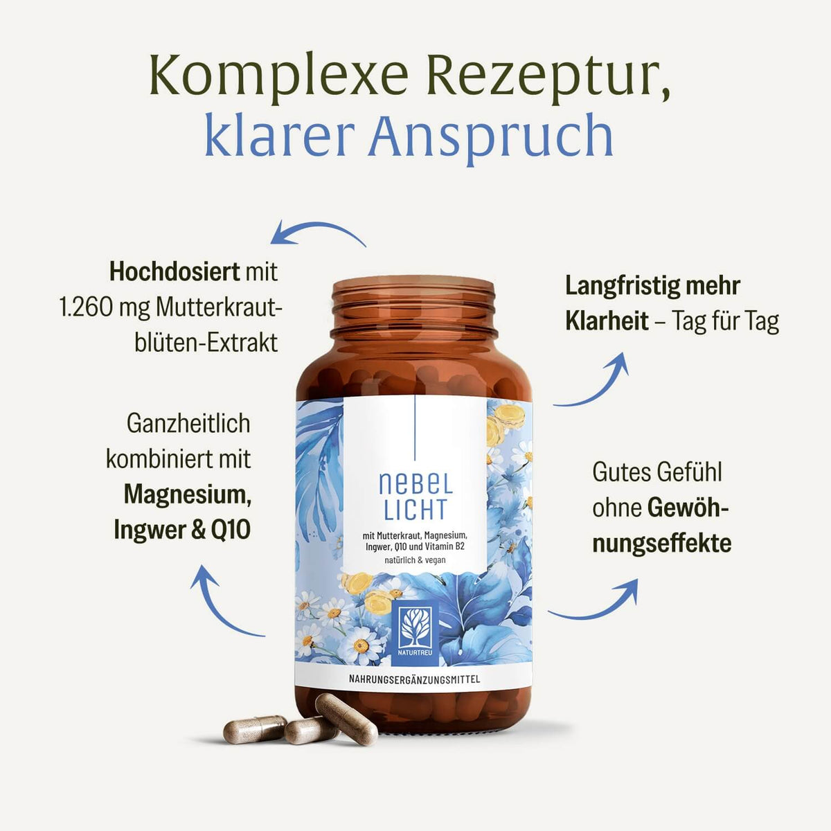 Nebellicht Mutterkraut-Magnesium-Ingwer-q10-vitaminb2-komplex Hochw Inhaltsstoffe 