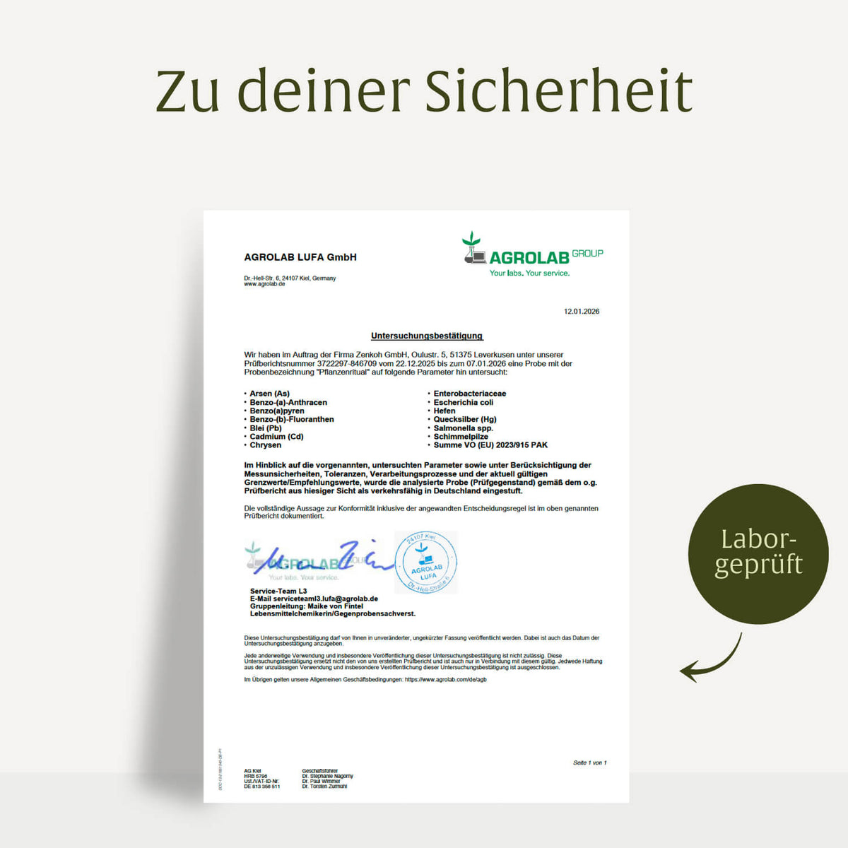 Pflanzenritual Laborzertifikat 