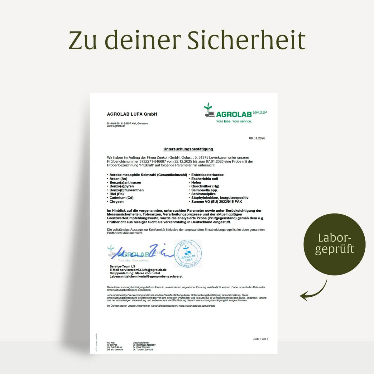 Pilzkraft Pilz-Komplex Laborzertifikat