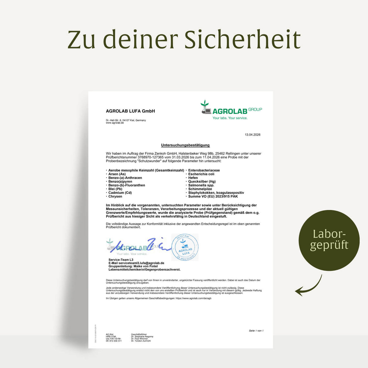 Schutzwunder Antioxidantien-Komplex Laborzertifikat