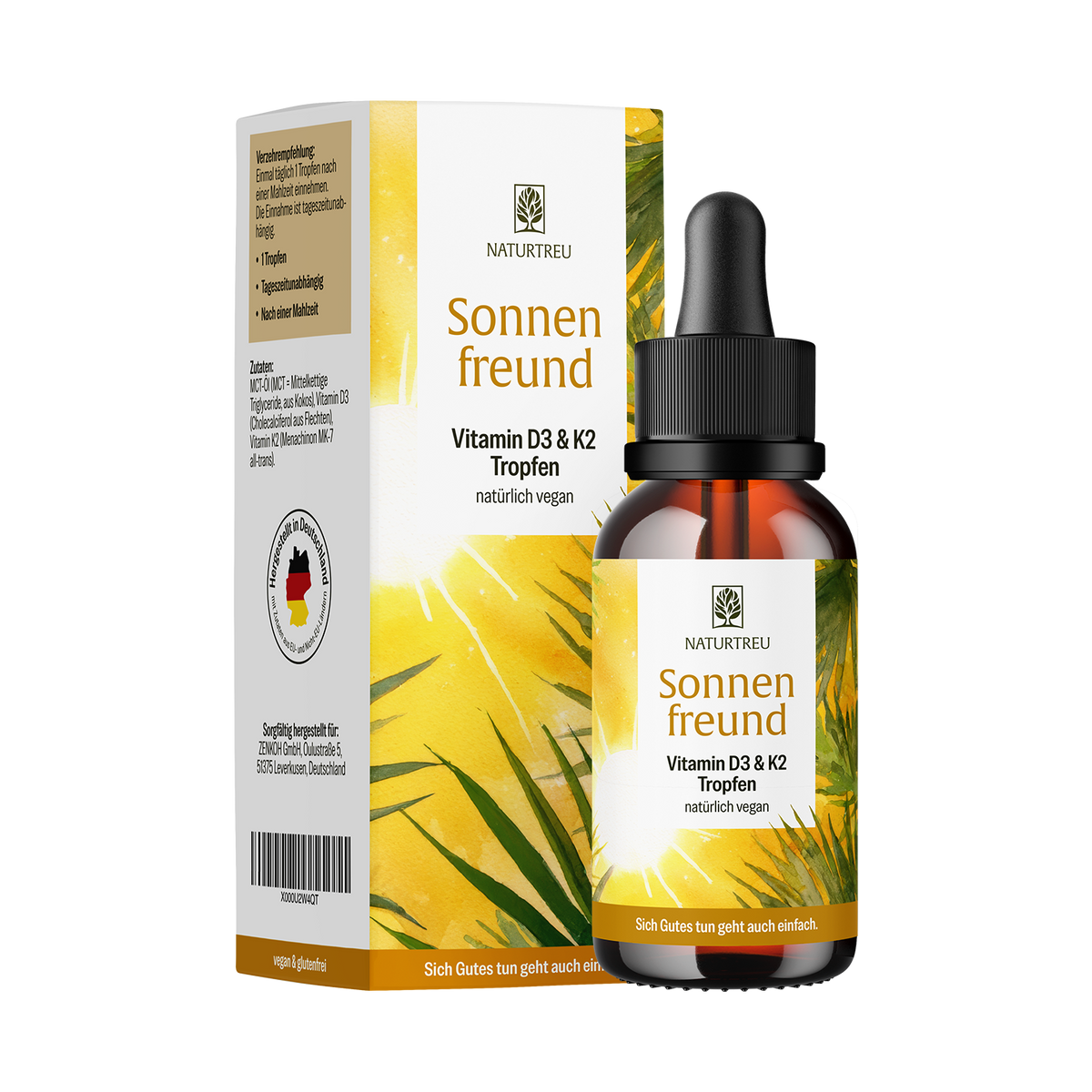 Sonnenfreund von NATURTREU, 1.200 Vitamin D3 K2 Tropfen – Langzeitvorrat für mehr als 1 Jahr.