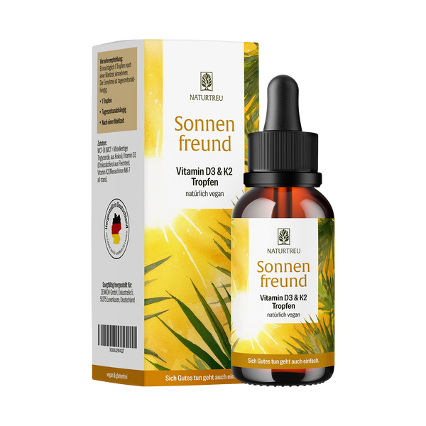 Sonnenfreund von NATURTREU, 1.200 Vitamin D3 K2 Tropfen – Langzeitvorrat für mehr als 1 Jahr.