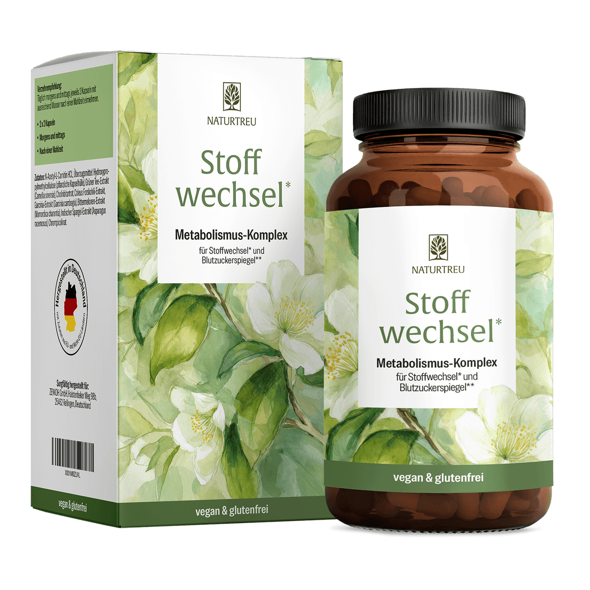 Stoffwechsel von NATURTREU, Metabolismus-Komplex für Stoffwechsel und Blutzuckerspiegel, 120 Stoffwechsel Kapseln für 30 Tage.