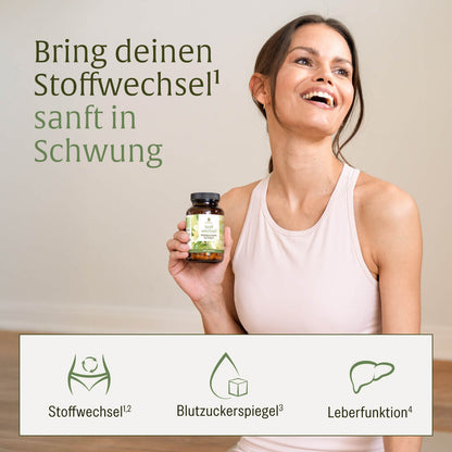 Grafik: NATURTREU Stoffwechsel Kapseln mit Cholin und Chrom zur Unterstützung für den Stoffwechsel.
