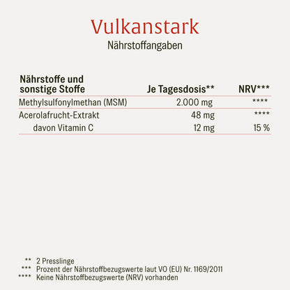 Vulkanstark MSM Naehrwerte 
