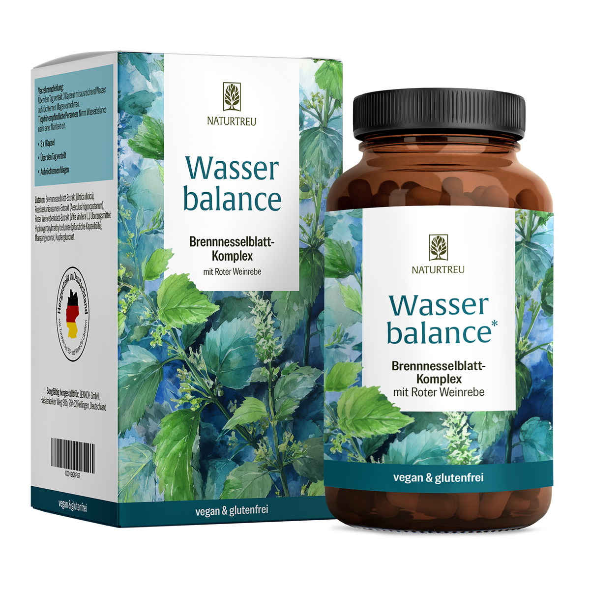 Wasserbalance von NATURTREU Brennnesselblatt-Komplex, 90 Brennnessel Kapseln für 30 Tage.