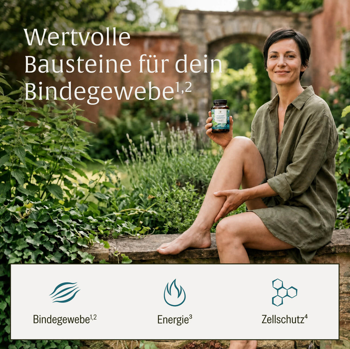 Grafik: NATURTREU Wasserbalance mit Kupfer und Mangan für das Bindegewebe bei schweren Händen und Beinen.